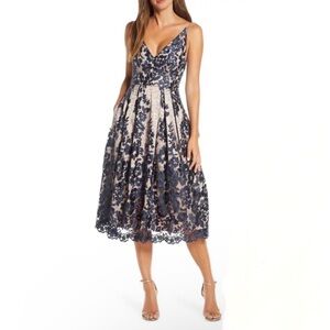 NWT | Eliza J Lace Navy Floral Embroidered Dress 10